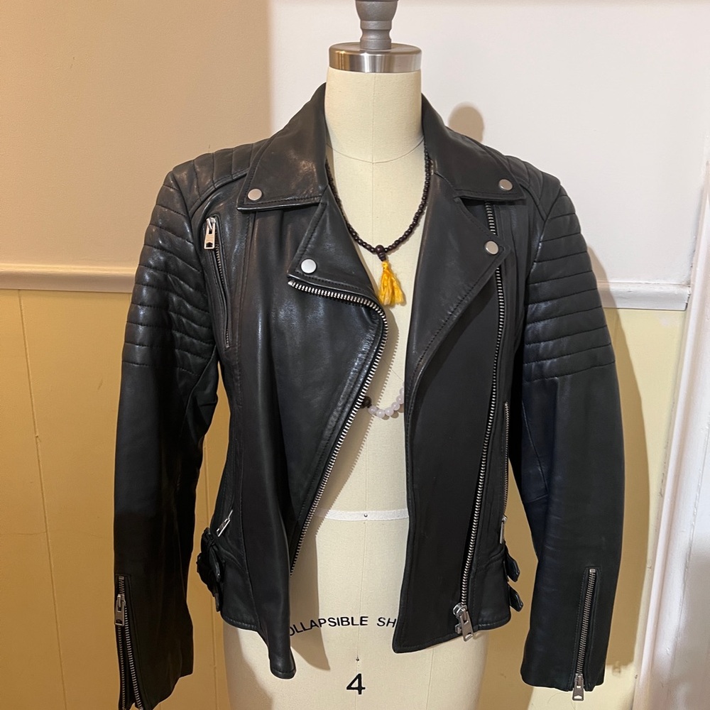 All Saints Papin Black Leather Jacket